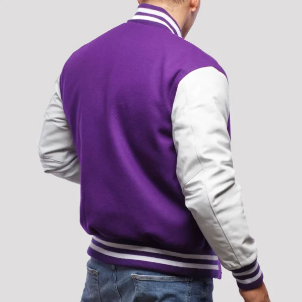 Purple Wool Body & Bright White Leather Sleeves Varsity Jacket