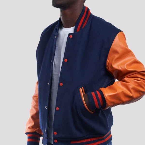 Royal Wool Body & Orange Leather Sleeves Varsity Jacket