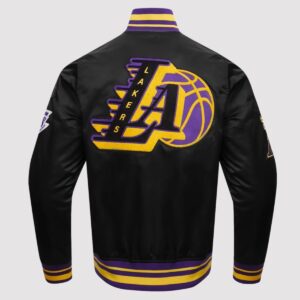 Los Angeles Lakers Mash Up Black Satin Varsity Jacket