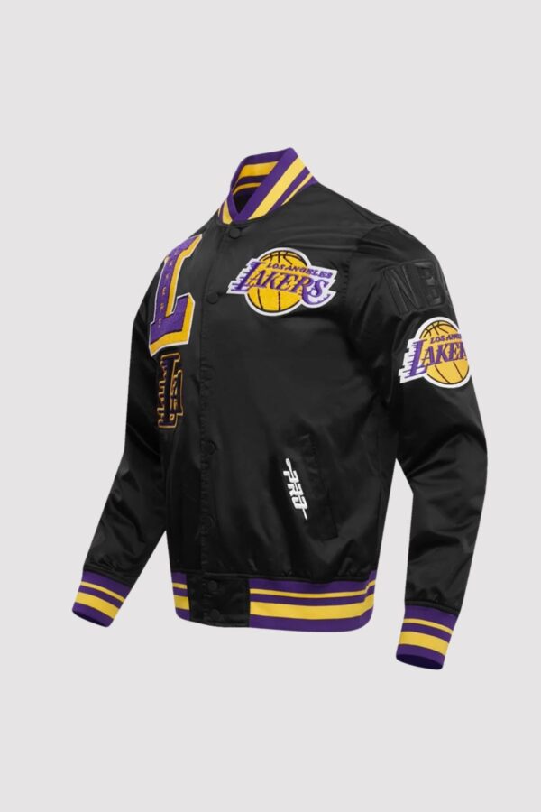 Los Angeles Lakers Mash Up Black Satin Varsity Jacket