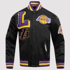 Los Angeles Lakers Mash Up Black Satin Varsity Jacket