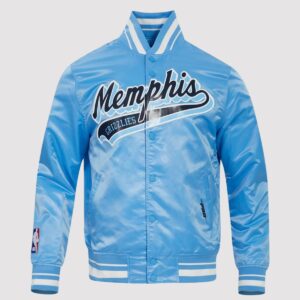 Memphis Grizzlies Script Tail Blue Satin Varsity Jacket