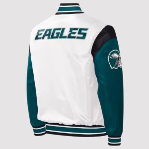 Throwback Warm Up Pitch Philadelphia Eagles Varsity Satin Jacket