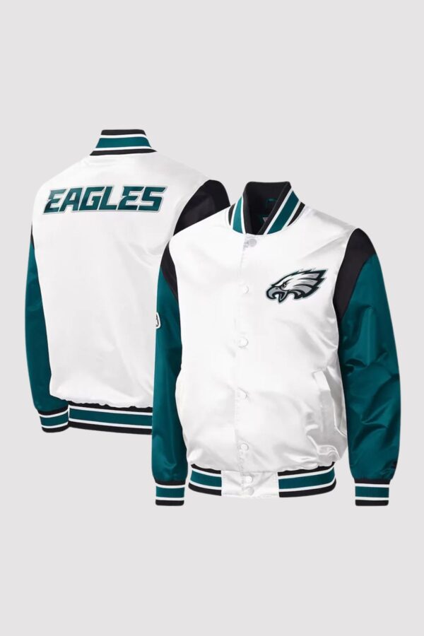 Throwback Warm Up Pitch Philadelphia Eagles Varsity Satin Jacket